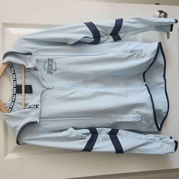 VICTORIA'S SECRET PINK Ultimate High Low Funnel Neck Full Zip Hoodie Baby Blue S - Picture 3 of 11
